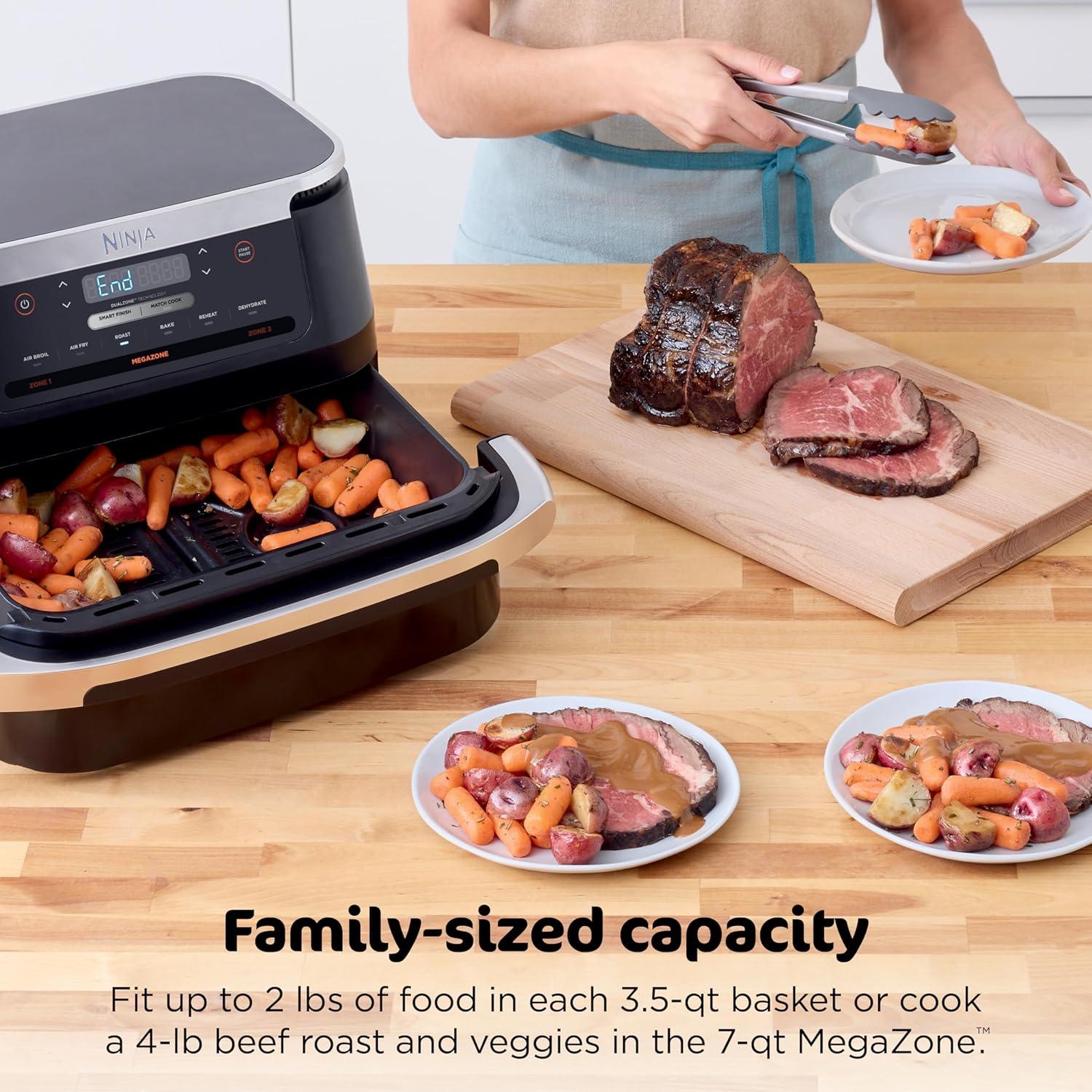 imageNinja DZ201 Foodi 8 Quart 6in1 DualZone 2Basket Air Fryer with 2 Independent Frying Baskets Match Cook amp Smart Finish to Roast Broil Dehydrate amp More for Quick Easy Meals Grey7QT BLACK