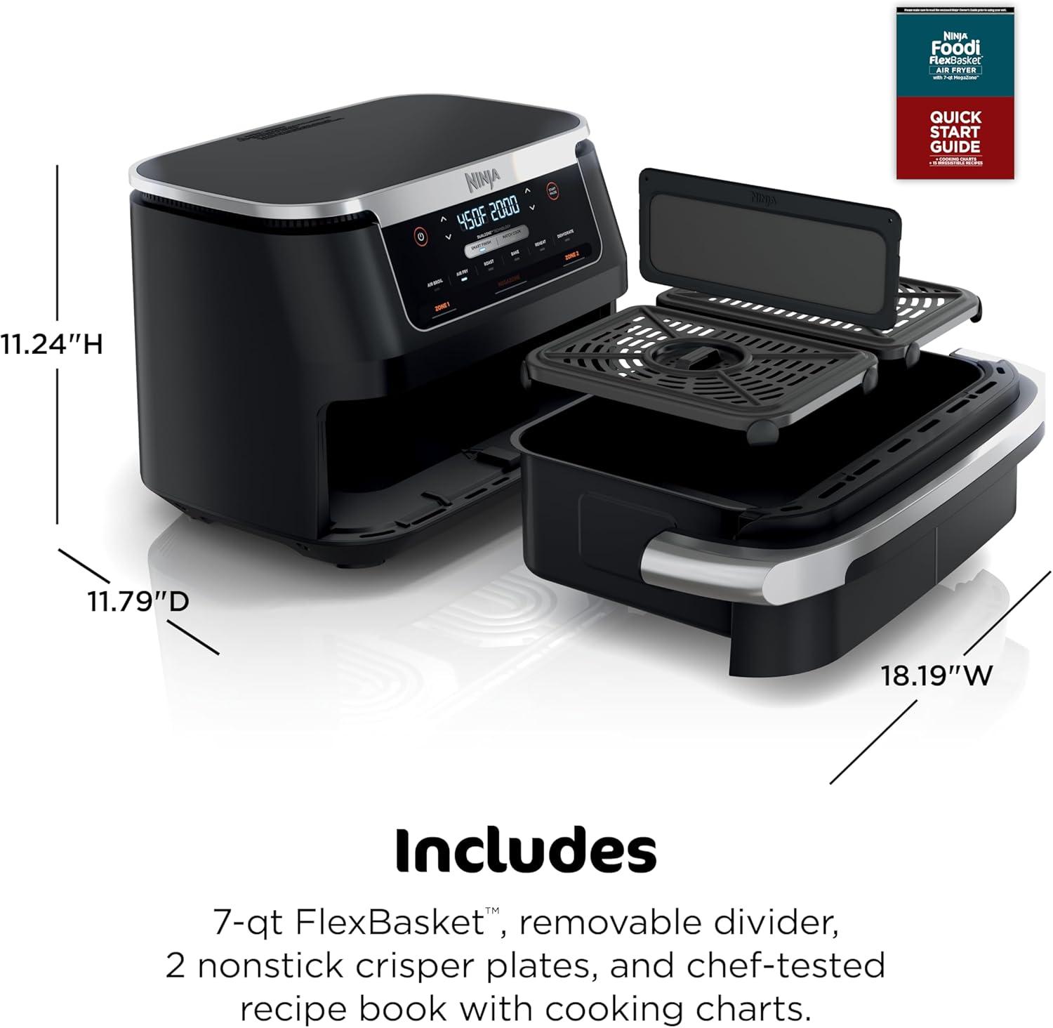 imageNinja DZ201 Foodi 8 Quart 6in1 DualZone 2Basket Air Fryer with 2 Independent Frying Baskets Match Cook amp Smart Finish to Roast Broil Dehydrate amp More for Quick Easy Meals Grey7QT BLACK