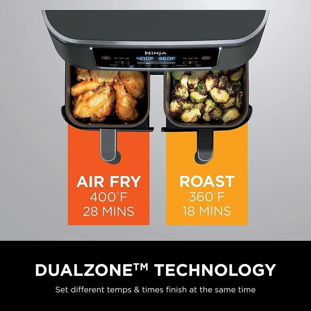 imageNinja DZ201 Foodi 8 Quart 6in1 DualZone 2Basket Air Fryer with 2 Independent Frying Baskets Match Cook amp Smart Finish to Roast Broil Dehydrate amp More for Quick Easy Meals Grey8QT GREY