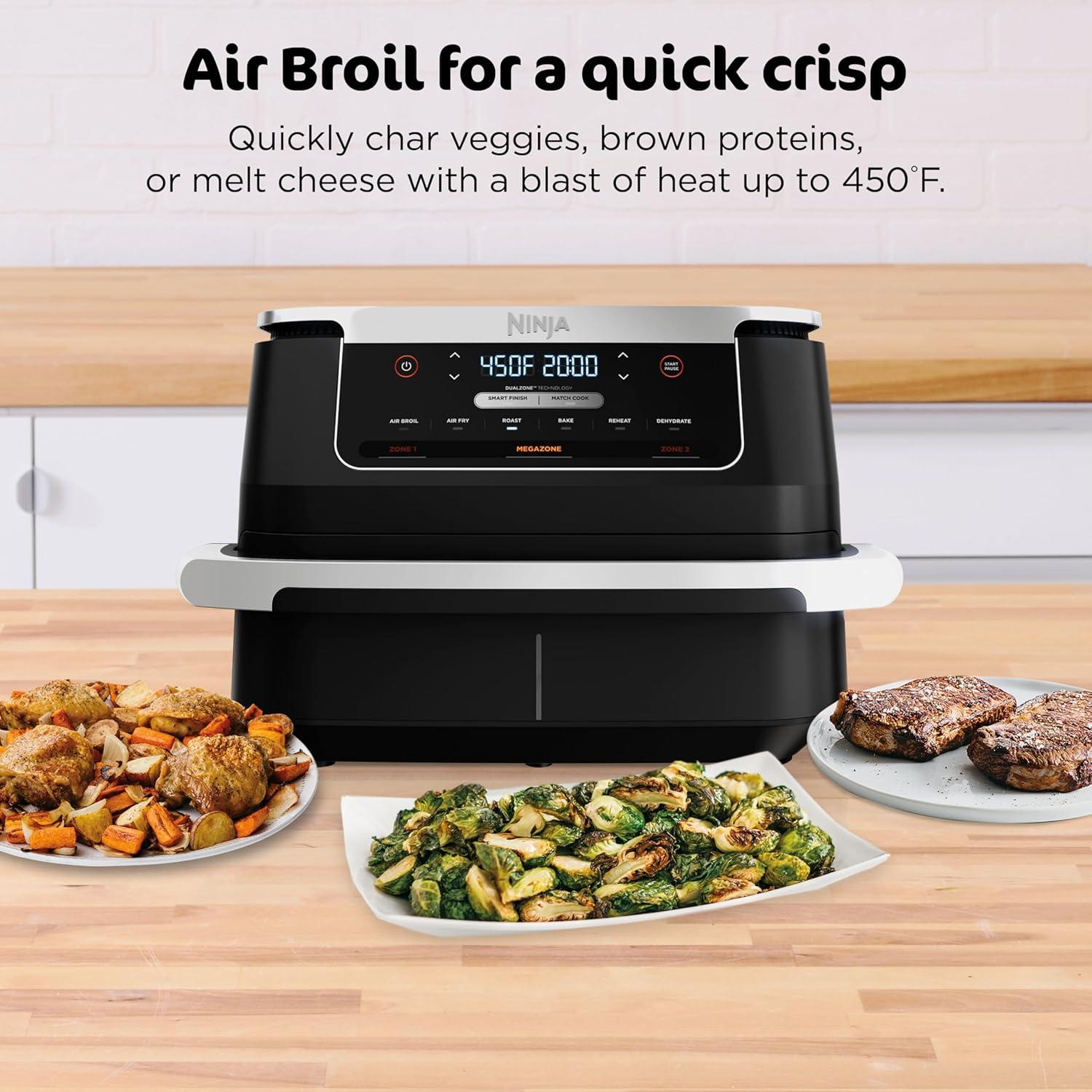 imageNinja DZ201 Foodi 8 Quart 6in1 DualZone 2Basket Air Fryer with 2 Independent Frying Baskets Match Cook amp Smart Finish to Roast Broil Dehydrate amp More for Quick Easy Meals Grey7QT BLACK