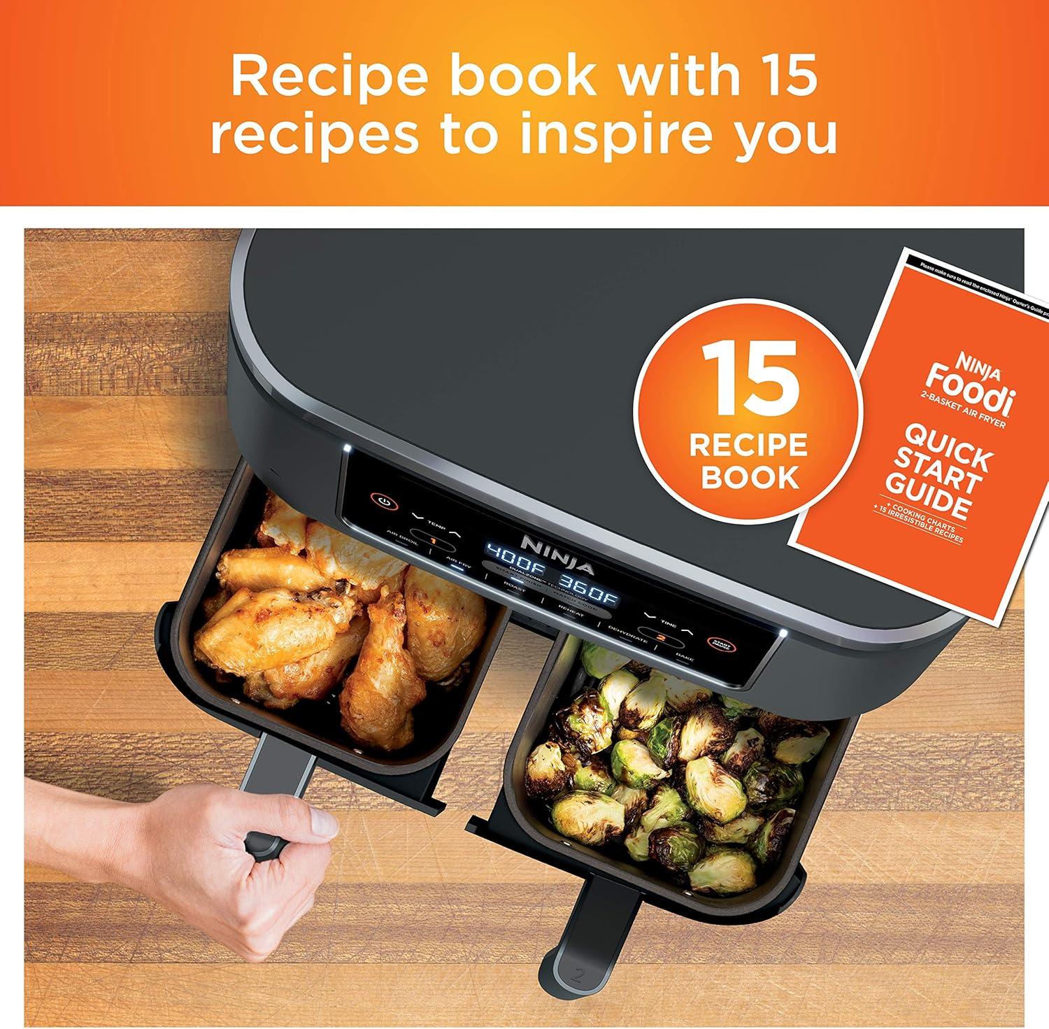 imageNinja DZ201 Foodi 8 Quart 6in1 DualZone 2Basket Air Fryer with 2 Independent Frying Baskets Match Cook amp Smart Finish to Roast Broil Dehydrate amp More for Quick Easy Meals Grey8QT GREY