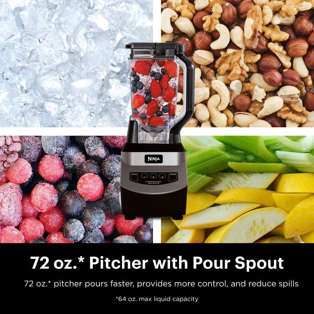 imageNinja Professional Blender Smoothie Blender Drink Mixer Grinder Ice Crusher Total Crushing Technology AutoiQ Smart Presets Professional 1200W Power XL 72oz Pitcher Dark Grey BR201AMZGeneration 1 1000 Watts