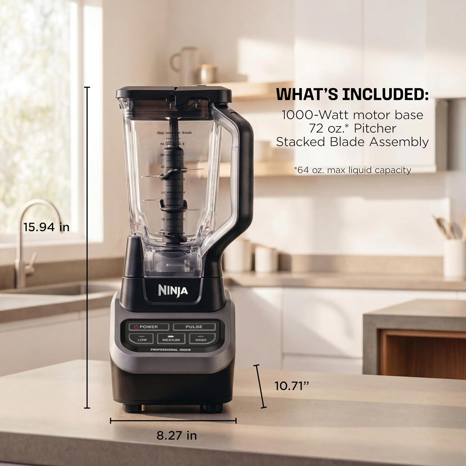 imageNinja Professional Blender Smoothie Blender Drink Mixer Grinder Ice Crusher Total Crushing Technology AutoiQ Smart Presets Professional 1200W Power XL 72oz Pitcher Dark Grey BR201AMZGeneration 2 1000 Watts