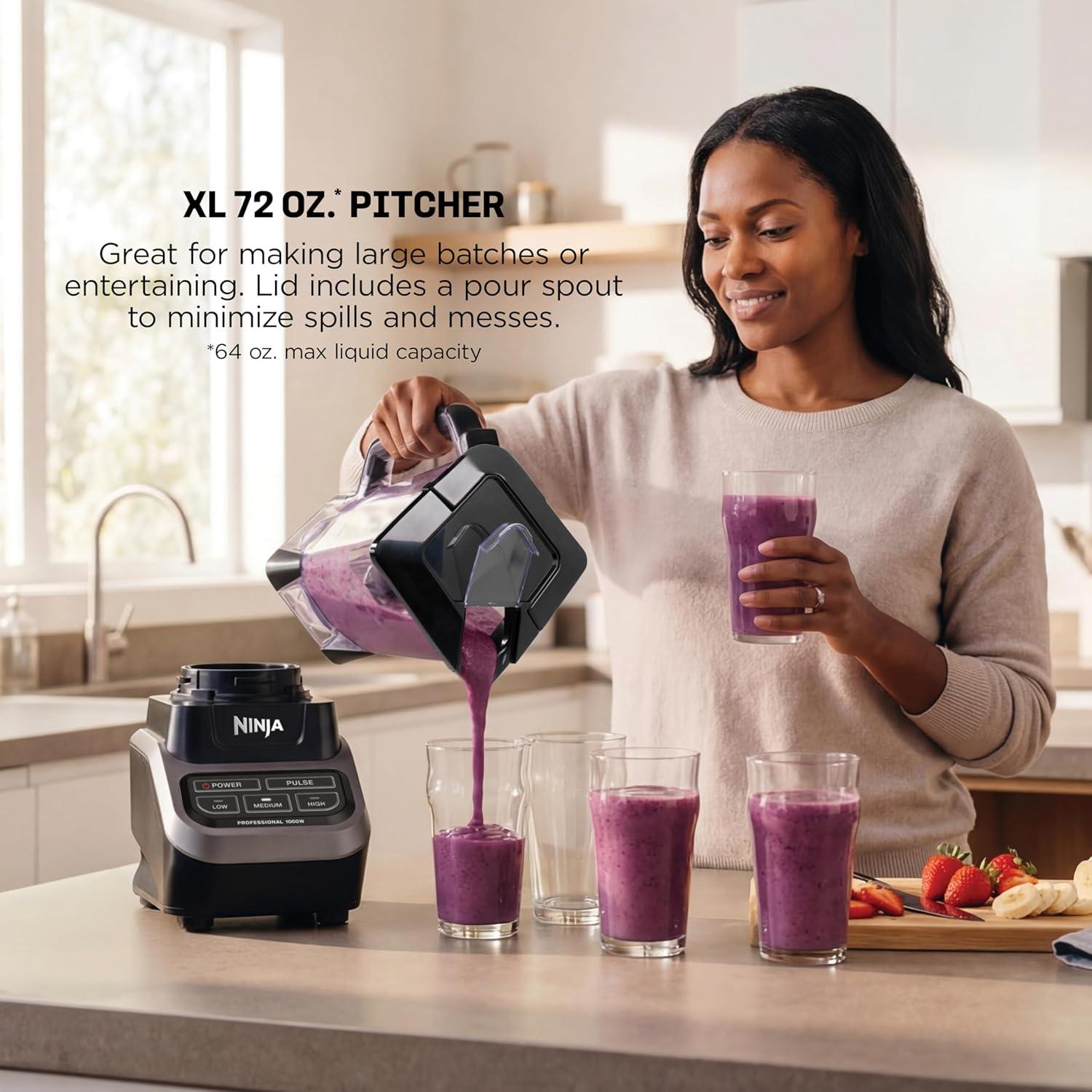 imageNinja Professional Blender Smoothie Blender Drink Mixer Grinder Ice Crusher Total Crushing Technology AutoiQ Smart Presets Professional 1200W Power XL 72oz Pitcher Dark Grey BR201AMZGeneration 2 1000 Watts