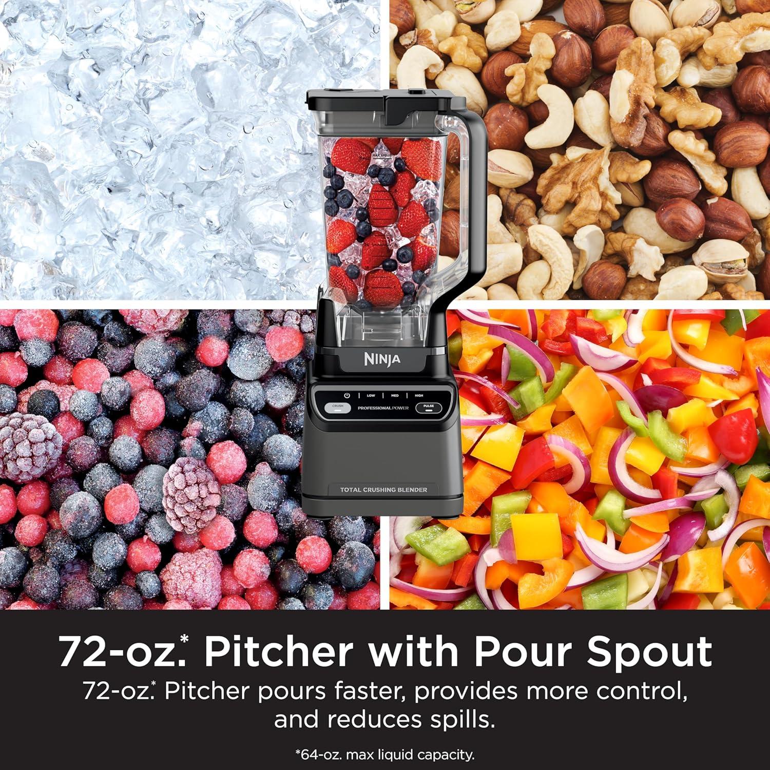 imageNinja Professional Blender Smoothie Blender Drink Mixer Grinder Ice Crusher Total Crushing Technology AutoiQ Smart Presets Professional 1200W Power XL 72oz Pitcher Dark Grey BR201AMZGeneration 2 1200 Watts