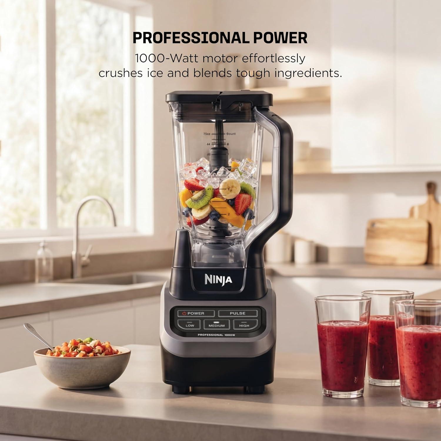imageNinja Professional Blender Smoothie Blender Drink Mixer Grinder Ice Crusher Total Crushing Technology AutoiQ Smart Presets Professional 1200W Power XL 72oz Pitcher Dark Grey BR201AMZGeneration 2 1000 Watts