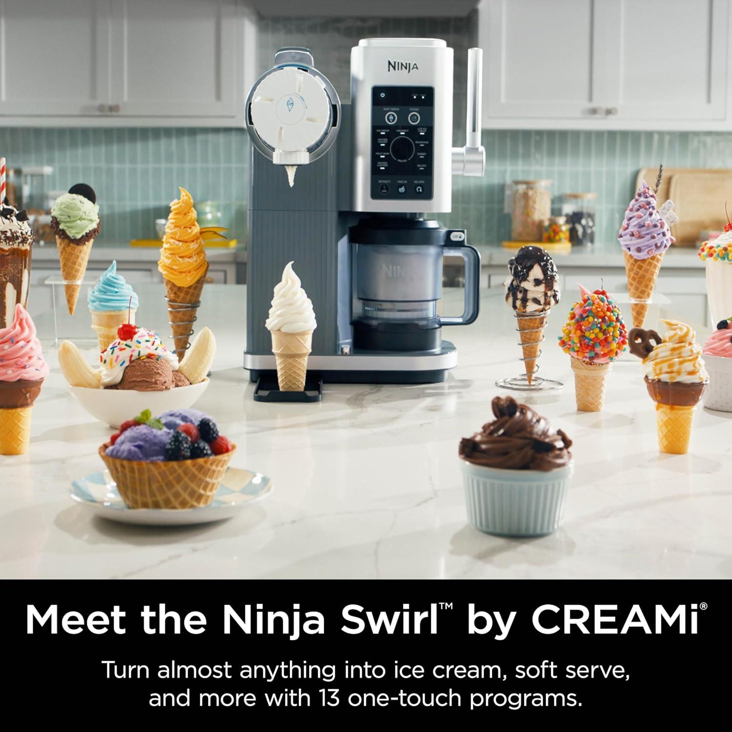 imageNinja Swirl by CREAMi Ice Cream and Soft Serve Maker Sorbet Milkshake Frozen Yogurt Low Calories Program amp More 13in1 Soft Serve Handle 2 CREAMi Swirl 16oz Pints NC701 Renewed