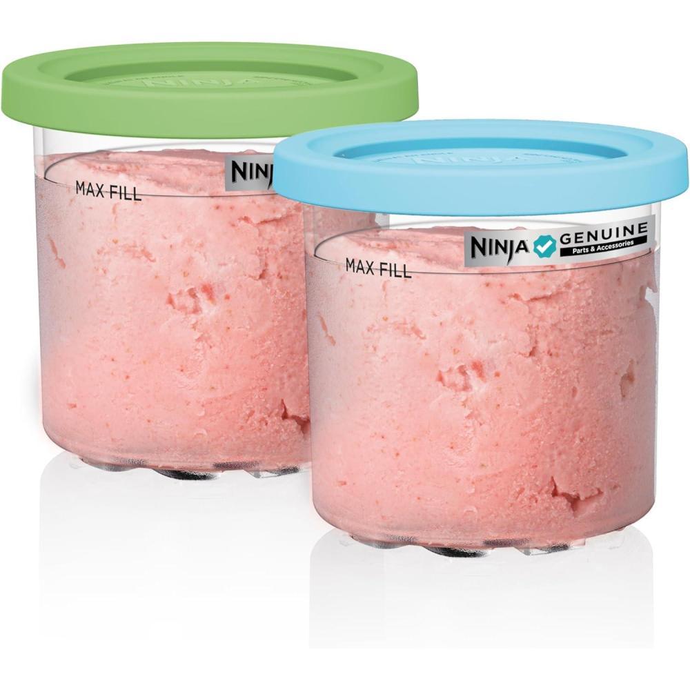 imageNinja CREAMi Original Pints 2 Pack Compatible with NC299AMZ amp NC300s Series CREAMi Ice Cream Makers BPAFree amp Dishwasher Safe Color Lids 1 Pint Each ClearLimeAqua XSKPLID2CD2 Pack