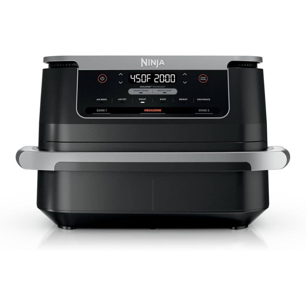 imageNinja DZ201 Foodi 8 Quart 6in1 DualZone 2Basket Air Fryer with 2 Independent Frying Baskets Match Cook amp Smart Finish to Roast Broil Dehydrate amp More for Quick Easy Meals Grey7QT BLACK