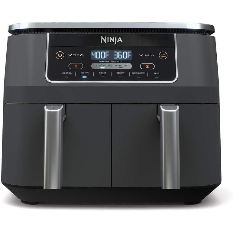 imageNinja DZ201 Foodi 8 Quart 6in1 DualZone 2Basket Air Fryer with 2 Independent Frying Baskets Match Cook amp Smart Finish to Roast Broil Dehydrate amp More for Quick Easy Meals Grey8QT GREY