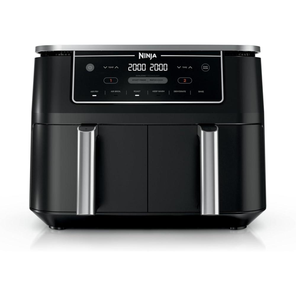 imageNinja DZ201 Foodi 8 Quart 6in1 DualZone 2Basket Air Fryer with 2 Independent Frying Baskets Match Cook amp Smart Finish to Roast Broil Dehydrate amp More for Quick Easy Meals Grey10QT BLACK