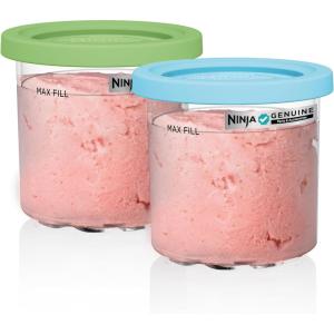 Ninja® CREAMi® Original Pints 2 Pack, Compatible with NC299AMZ & NC300s Series CREAMi® Ice Cream Makers, BPA-Free & Dishwasher Safe, Color Lids, 1 Pint Each, Clear/Lime/Aqua, XSKPLID2CD(2 Pack)