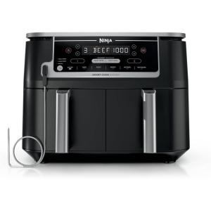 Ninja DZ201 Foodi 8 Quart 6-in-1 DualZone 2-Basket Air Fryer with 2 Independent Frying Baskets, Match Cook & Smart Finish to Roast, Broil, Dehydrate & More for Quick, Easy Meals, Grey(10QT w/Thermometer BLACK)