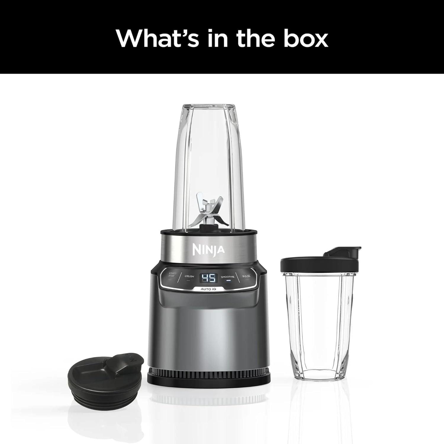 imageNinja BN400 Nutri Pro Compact Personal Blender AutoiQ Technology 1000Watts for Frozen Drinks Smoothies Sauces amp More with 18oz amp 24oz ToGo Cups amp Spout Lids Stone Silver Renewed