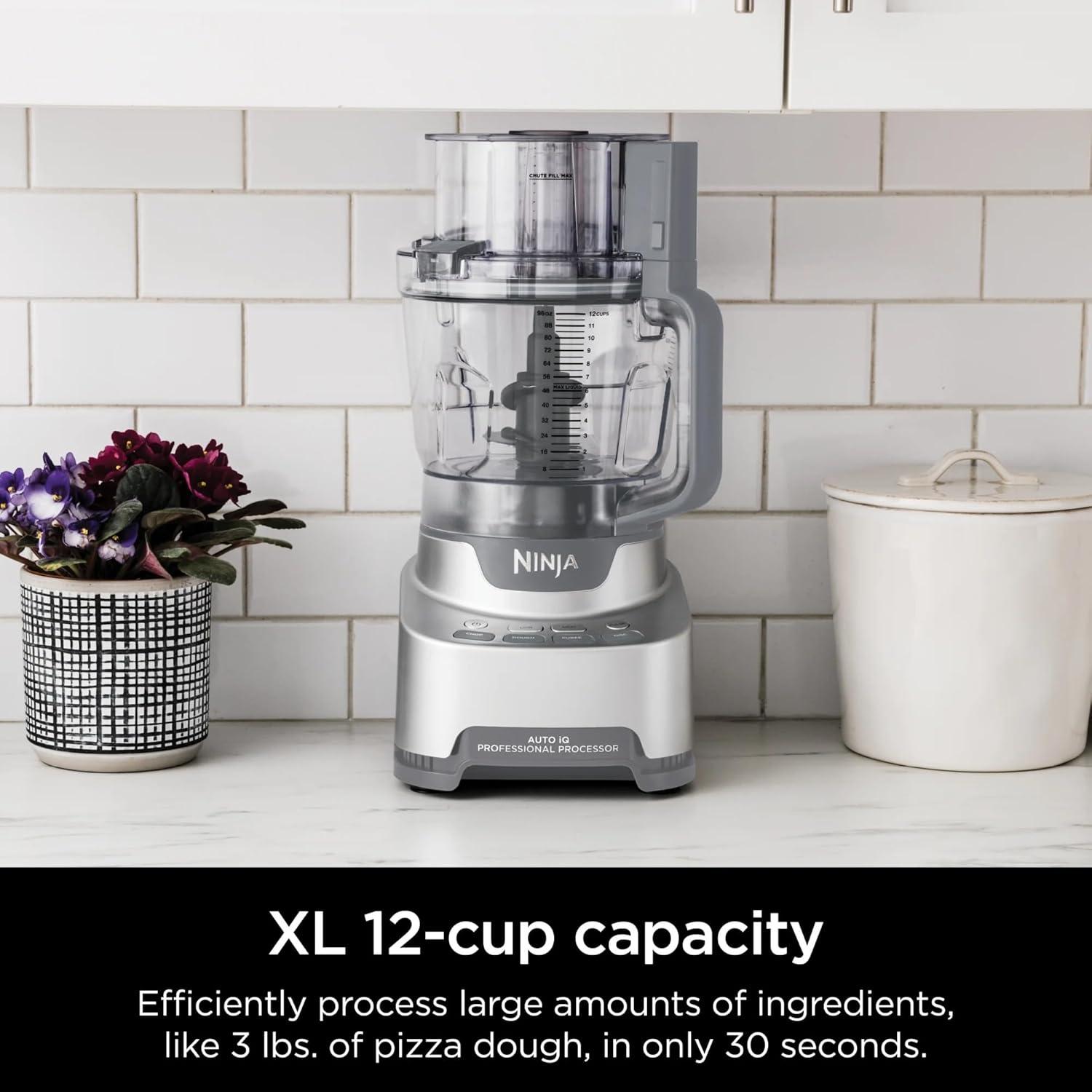 imageNinja NF700 Professional XL Food Processor 1000 Watts 4in1 Chopping SlicingShredding Purees Dough 12Cup Processor Bowl Silver Renewed