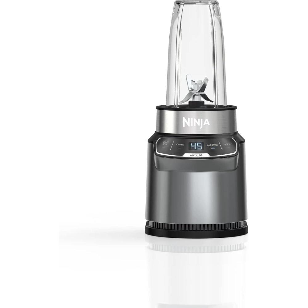 imageNinja BN400 Nutri Pro Compact Personal Blender AutoiQ Technology 1000Watts for Frozen Drinks Smoothies Sauces amp More with 18oz amp 24oz ToGo Cups amp Spout Lids Stone Silver Renewed