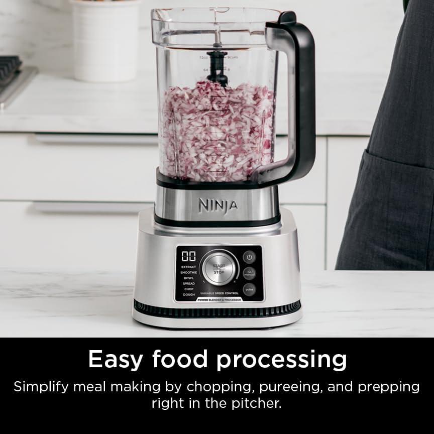 imageNinja Blender Compact Kitchen System 1200W 3 Functions for Smoothies Dough amp Frozen Drinks with AutoIQ 72oz Blender Pitcher 40oz Processor Bowl amp 18oz SingleServe Cup Grey AMZ493BRN1400 Peak Watts