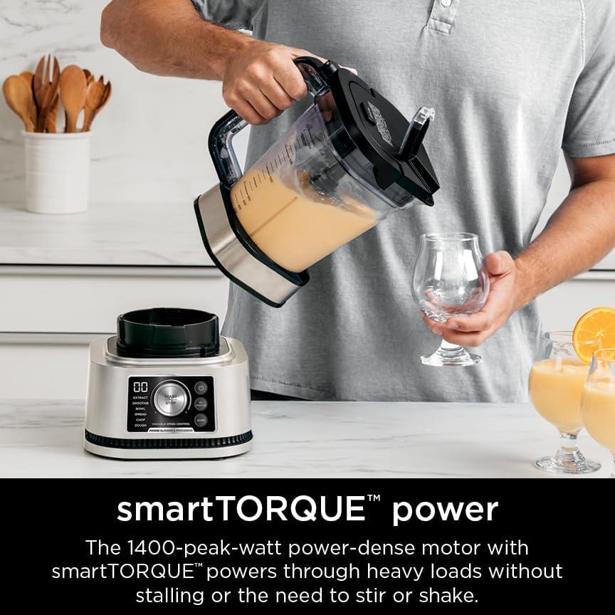 imageNinja Blender Compact Kitchen System 1200W 3 Functions for Smoothies Dough amp Frozen Drinks with AutoIQ 72oz Blender Pitcher 40oz Processor Bowl amp 18oz SingleServe Cup Grey AMZ493BRN1400 Peak Watts
