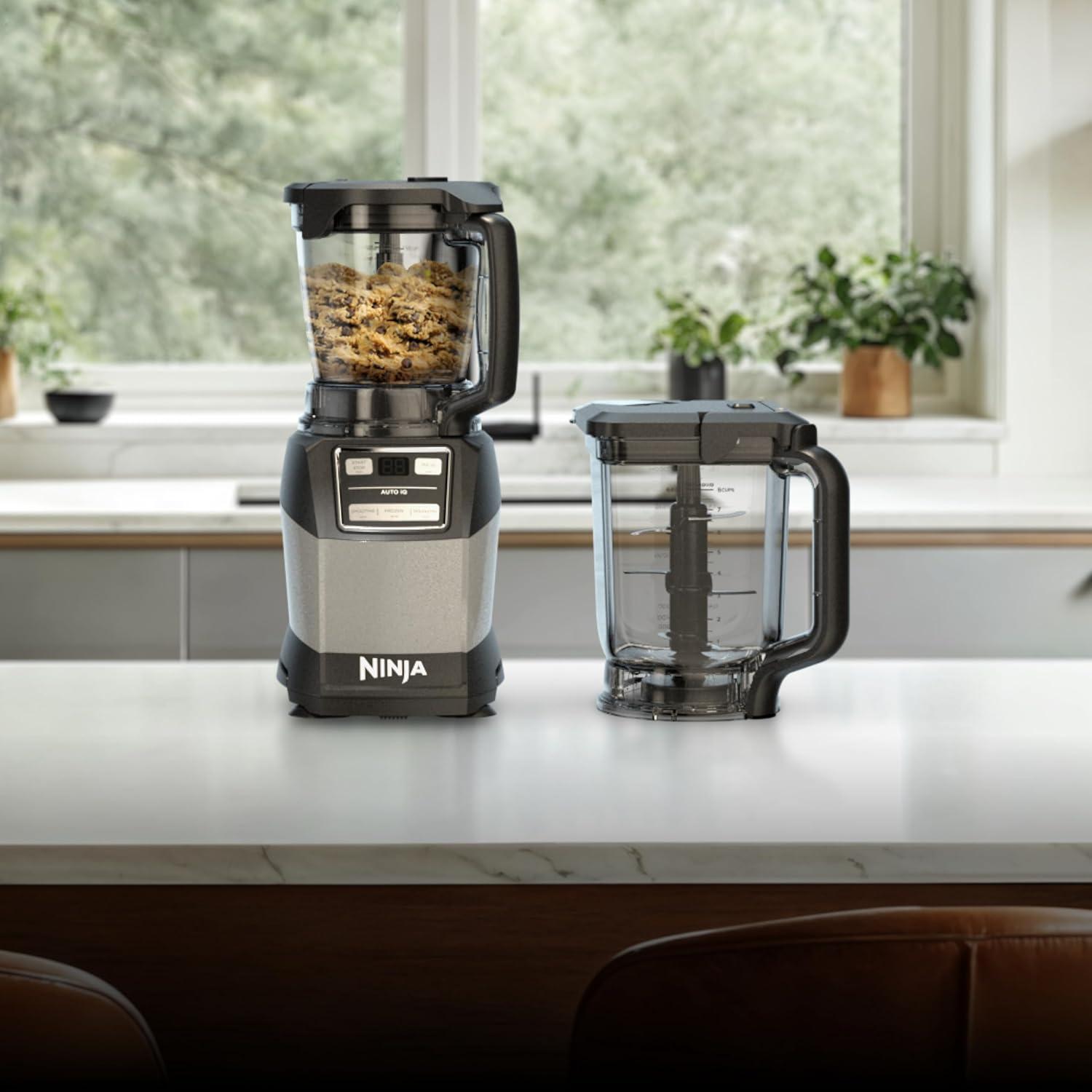 imageNinja Blender Compact Kitchen System 1200W 3 Functions for Smoothies Dough amp Frozen Drinks with AutoIQ 72oz Blender Pitcher 40oz Processor Bowl amp 18oz SingleServe Cup Grey AMZ493BRN1200 Peak Watts