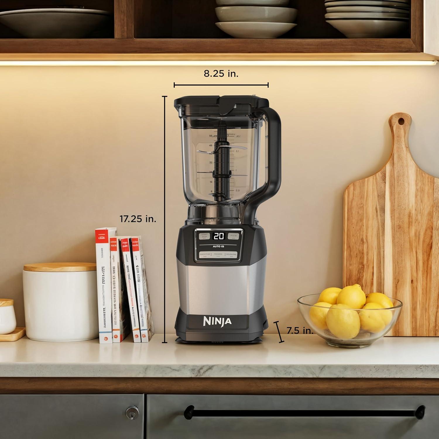 imageNinja Blender Compact Kitchen System 1200W 3 Functions for Smoothies Dough amp Frozen Drinks with AutoIQ 72oz Blender Pitcher 40oz Processor Bowl amp 18oz SingleServe Cup Grey AMZ493BRN1200 Peak Watts