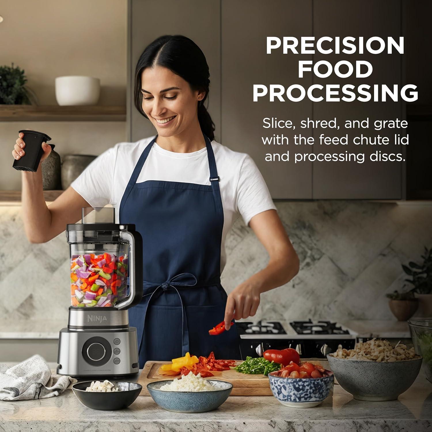 imageNinja Blender Compact Kitchen System 1200W 3 Functions for Smoothies Dough amp Frozen Drinks with AutoIQ 72oz Blender Pitcher 40oz Processor Bowl amp 18oz SingleServe Cup Grey AMZ493BRN1600 Peak Watts