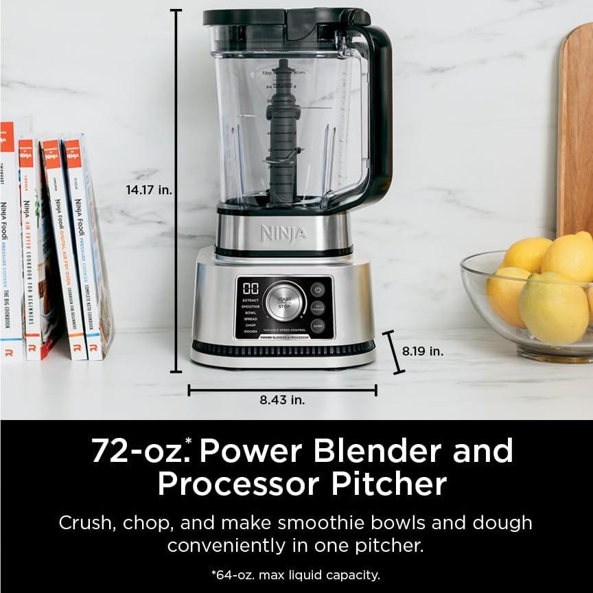 imageNinja Blender Compact Kitchen System 1200W 3 Functions for Smoothies Dough amp Frozen Drinks with AutoIQ 72oz Blender Pitcher 40oz Processor Bowl amp 18oz SingleServe Cup Grey AMZ493BRN1400 Peak Watts