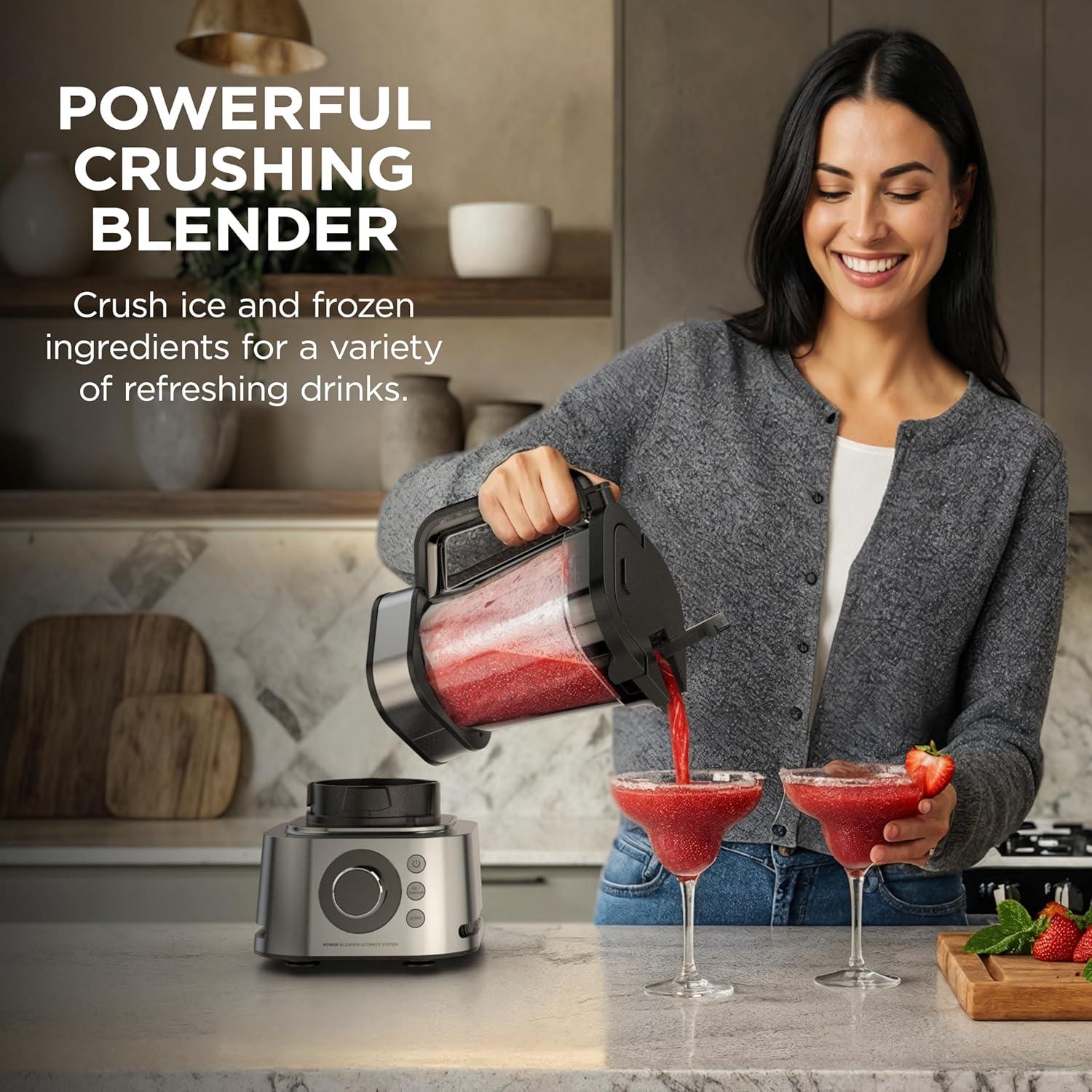 imageNinja Blender Compact Kitchen System 1200W 3 Functions for Smoothies Dough amp Frozen Drinks with AutoIQ 72oz Blender Pitcher 40oz Processor Bowl amp 18oz SingleServe Cup Grey AMZ493BRN1600 Peak Watts