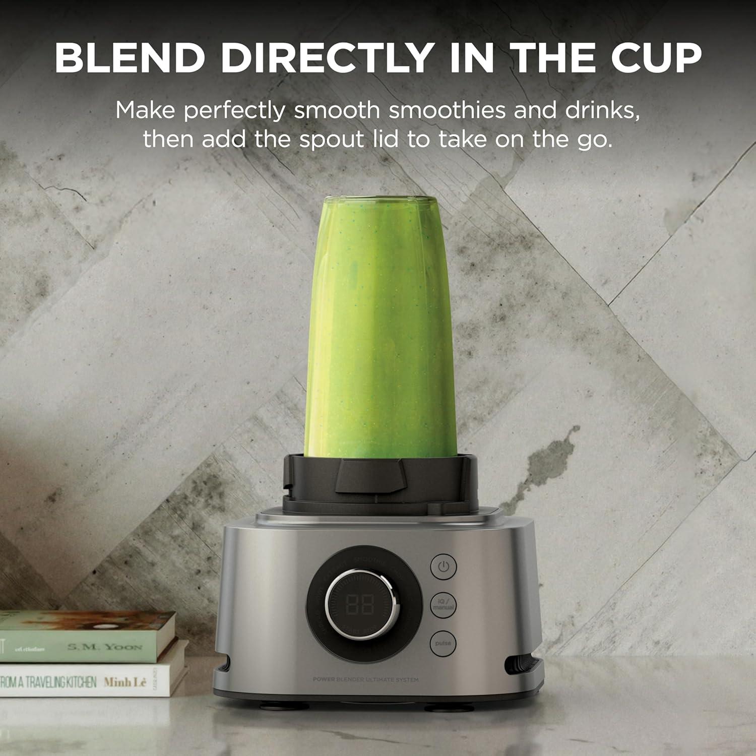 imageNinja Blender Compact Kitchen System 1200W 3 Functions for Smoothies Dough amp Frozen Drinks with AutoIQ 72oz Blender Pitcher 40oz Processor Bowl amp 18oz SingleServe Cup Grey AMZ493BRN1600 Peak Watts