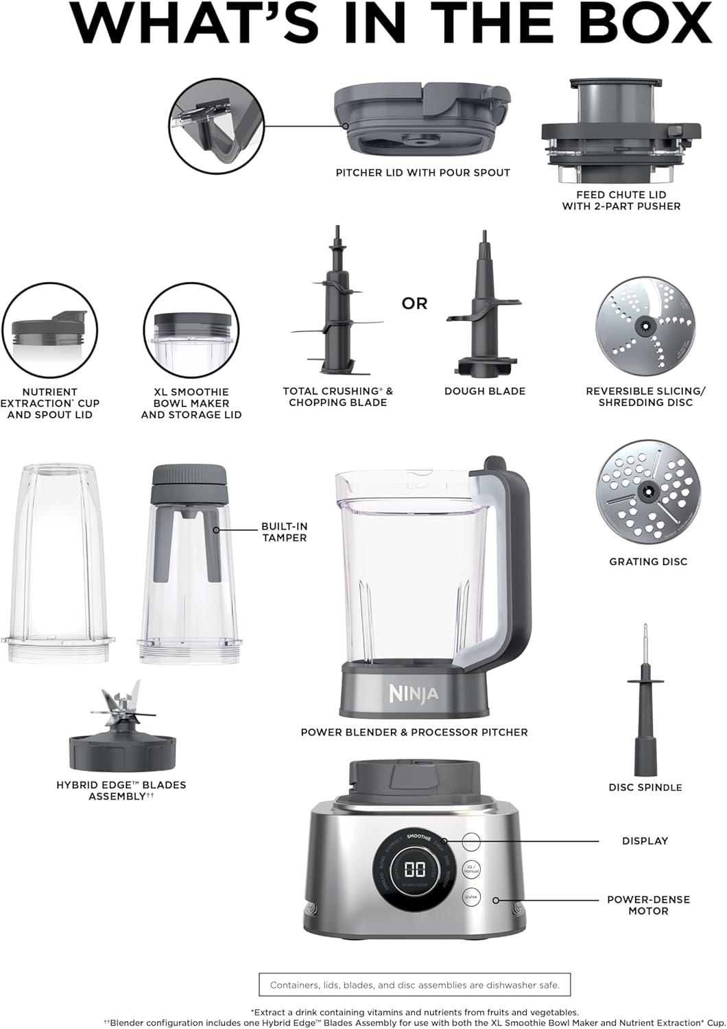 imageNinja Blender Compact Kitchen System 1200W 3 Functions for Smoothies Dough amp Frozen Drinks with AutoIQ 72oz Blender Pitcher 40oz Processor Bowl amp 18oz SingleServe Cup Grey AMZ493BRN1600 Peak Watts