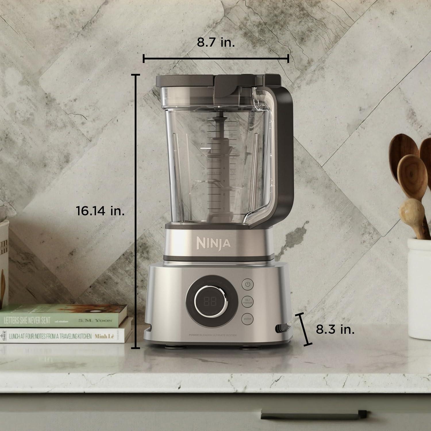 imageNinja Blender Compact Kitchen System 1200W 3 Functions for Smoothies Dough amp Frozen Drinks with AutoIQ 72oz Blender Pitcher 40oz Processor Bowl amp 18oz SingleServe Cup Grey AMZ493BRN1600 Peak Watts