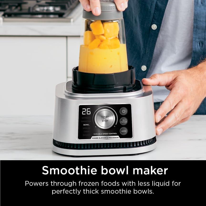 imageNinja Blender Compact Kitchen System 1200W 3 Functions for Smoothies Dough amp Frozen Drinks with AutoIQ 72oz Blender Pitcher 40oz Processor Bowl amp 18oz SingleServe Cup Grey AMZ493BRN1400 Peak Watts