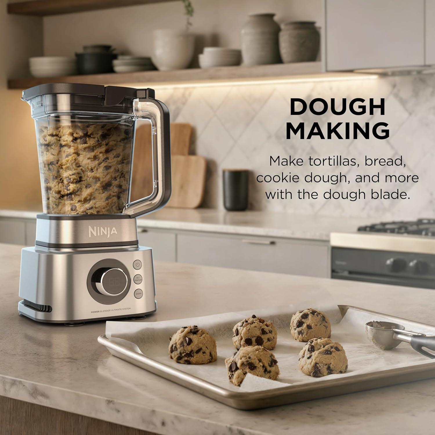 imageNinja Blender Compact Kitchen System 1200W 3 Functions for Smoothies Dough amp Frozen Drinks with AutoIQ 72oz Blender Pitcher 40oz Processor Bowl amp 18oz SingleServe Cup Grey AMZ493BRN1600 Peak Watts