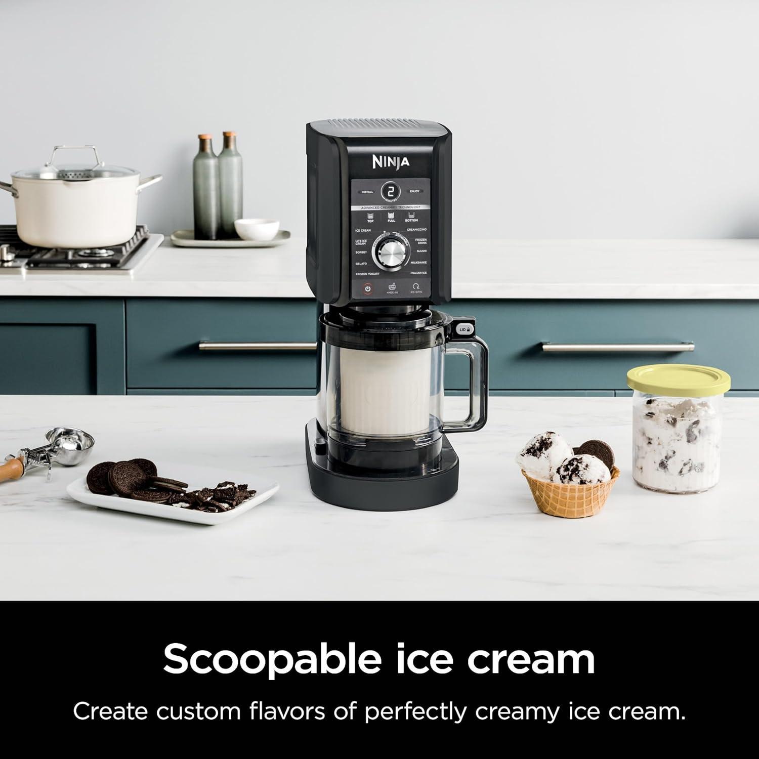 imageNinja NC501 CREAMi Deluxe 11in1 Ice Cream amp Frozen Treat Maker with 2 XL Family Size Pint Containers Silver RenewedBlack