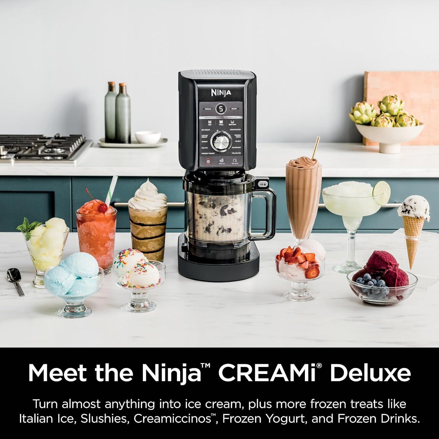 imageNinja NC501 CREAMi Deluxe 11in1 Ice Cream amp Frozen Treat Maker with 2 XL Family Size Pint Containers Silver RenewedBlack