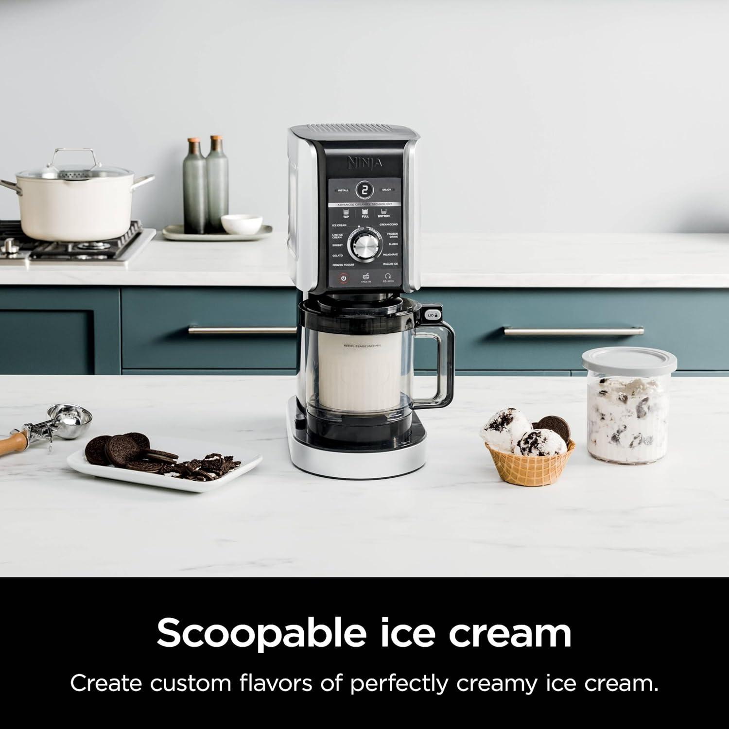 imageNinja NC501 CREAMi Deluxe 11in1 Ice Cream amp Frozen Treat Maker with 2 XL Family Size Pint Containers Silver RenewedSilver