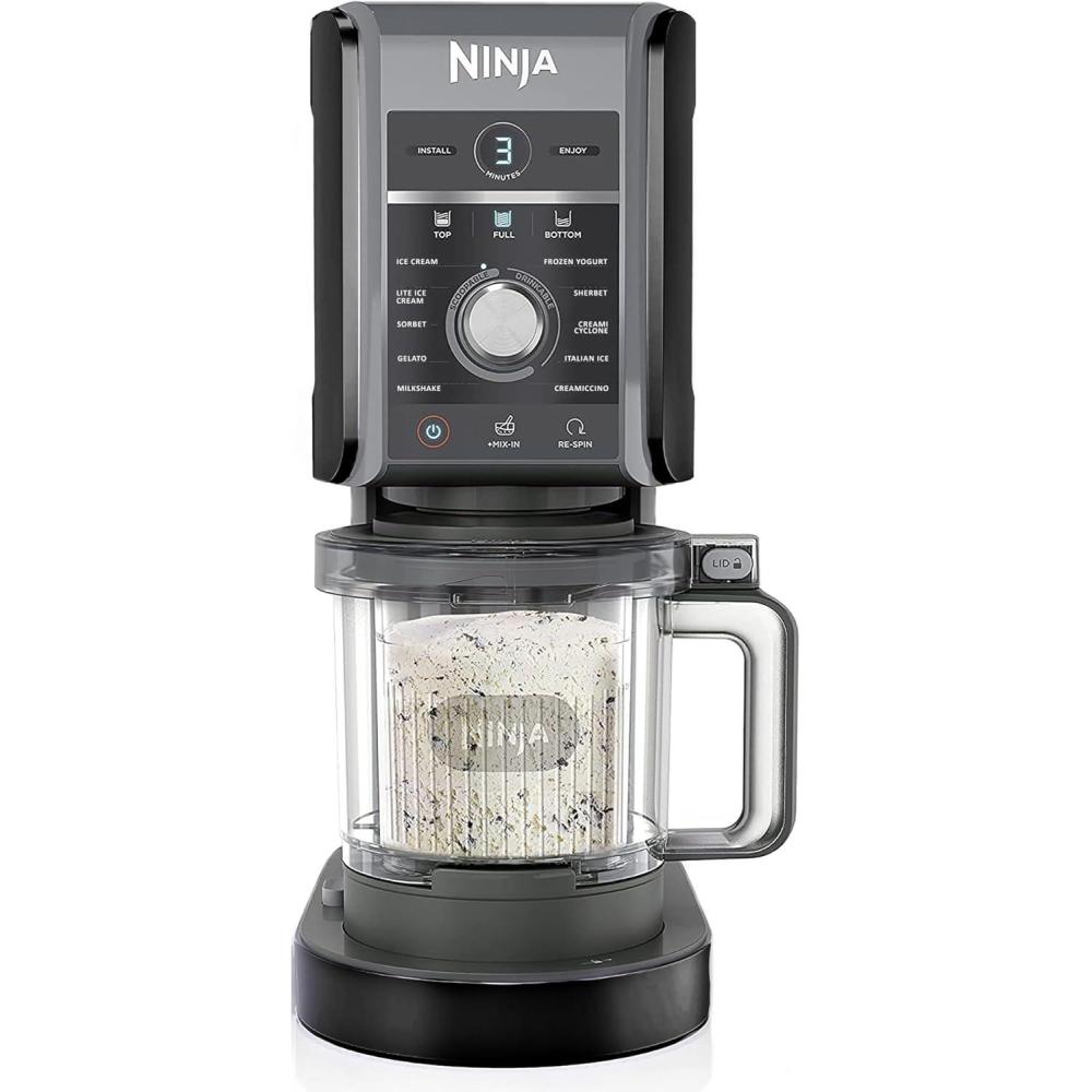 imageNinja NC501 CREAMi Deluxe 11in1 Ice Cream amp Frozen Treat Maker with 2 XL Family Size Pint Containers Silver RenewedBlack