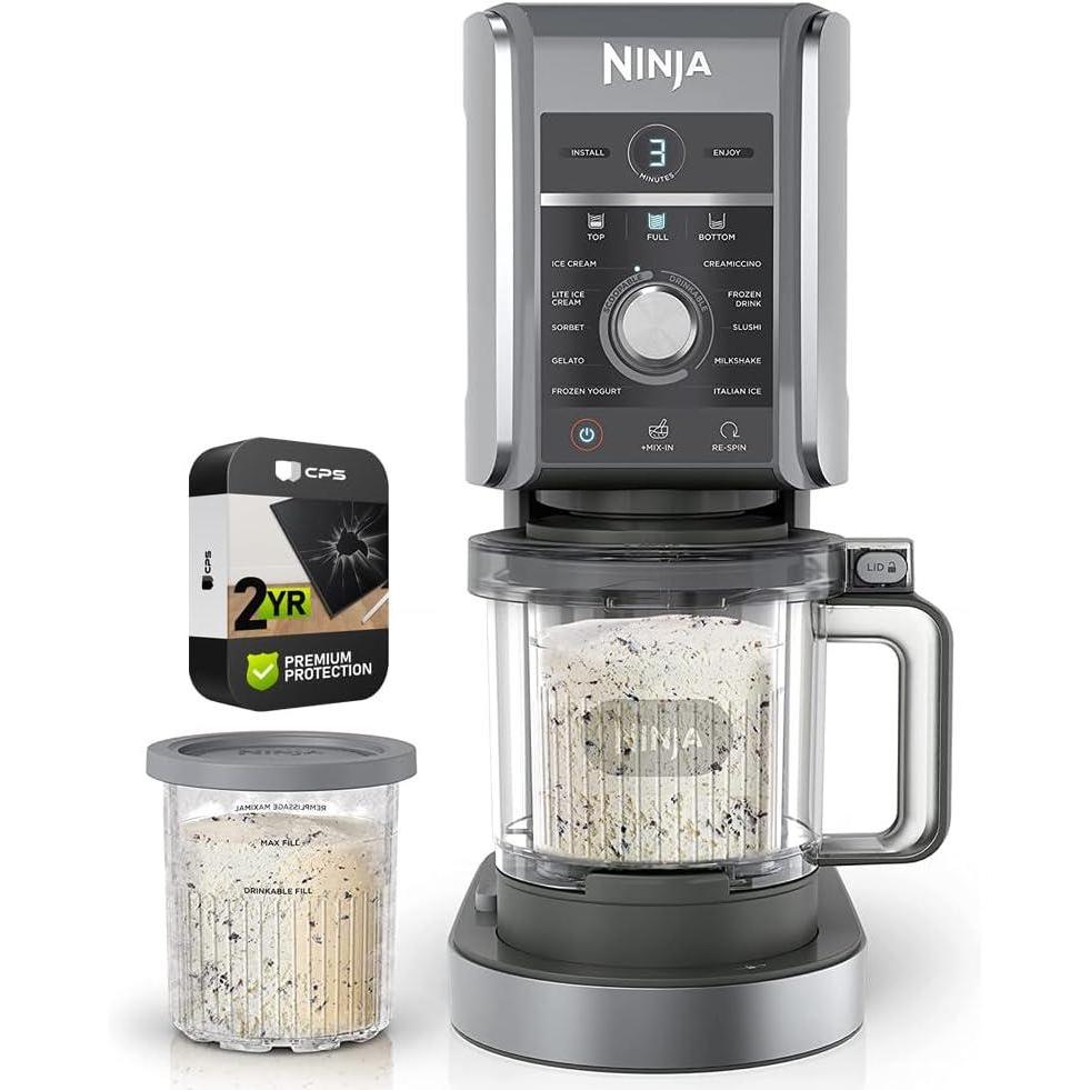 imageNinja NC501 CREAMi Deluxe 11in1 XL Ice Cream Maker Silver Renewed Bundle with 2 YR CPS Enhanced Protection Pack