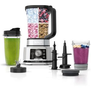 Ninja Blender, Compact Kitchen System, 1200W, 3 Functions for Smoothies, Dough & Frozen Drinks with Auto-IQ, 72-oz.* Blender Pitcher, 40-oz. Processor Bowl & 18-oz. Single-Serve Cup, Grey, AMZ493BRN(1400 Peak Watts)