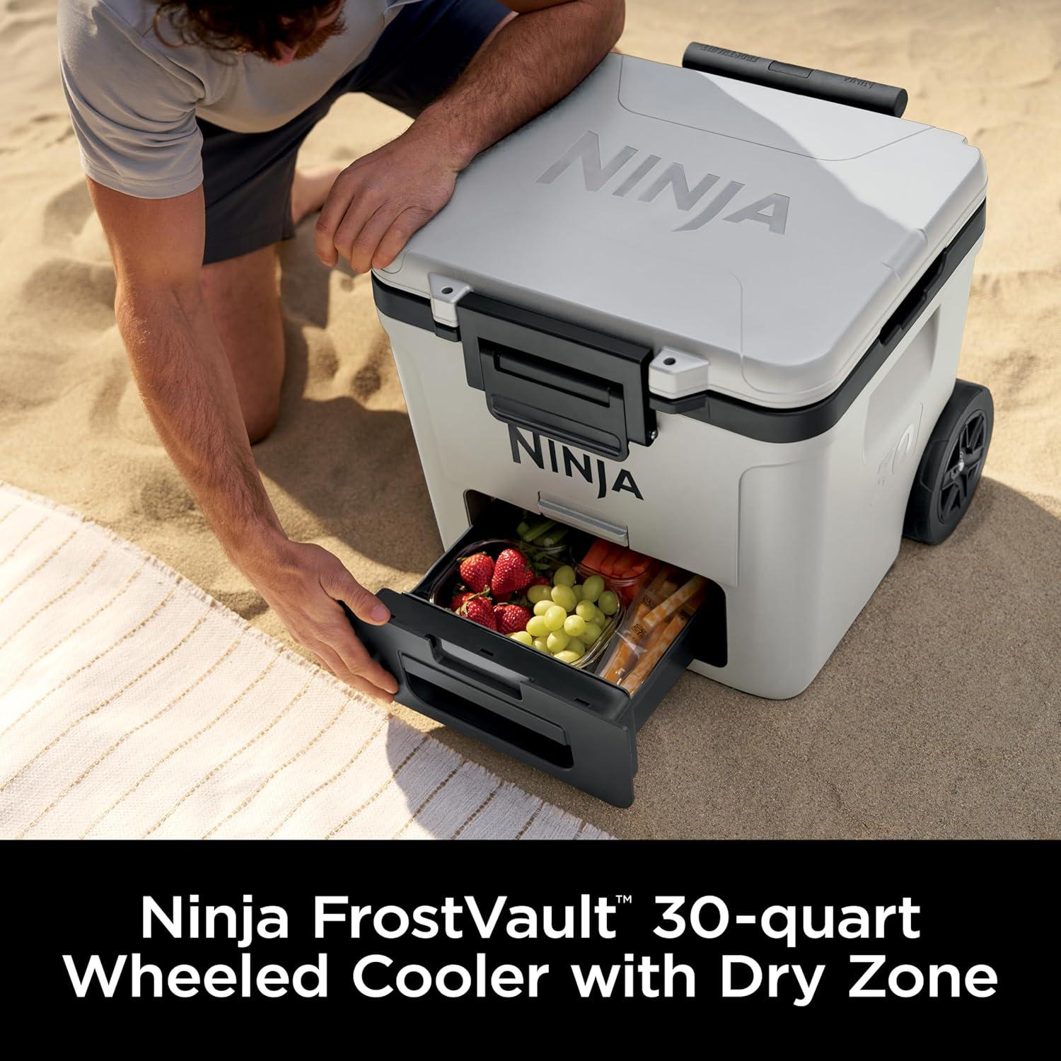 imageNinja Outdoor FlexFlame Grill and Smoker with 30QT Hard Cooler 5in1 Cooking System Dry Storage Drawer Insulated Cooler White