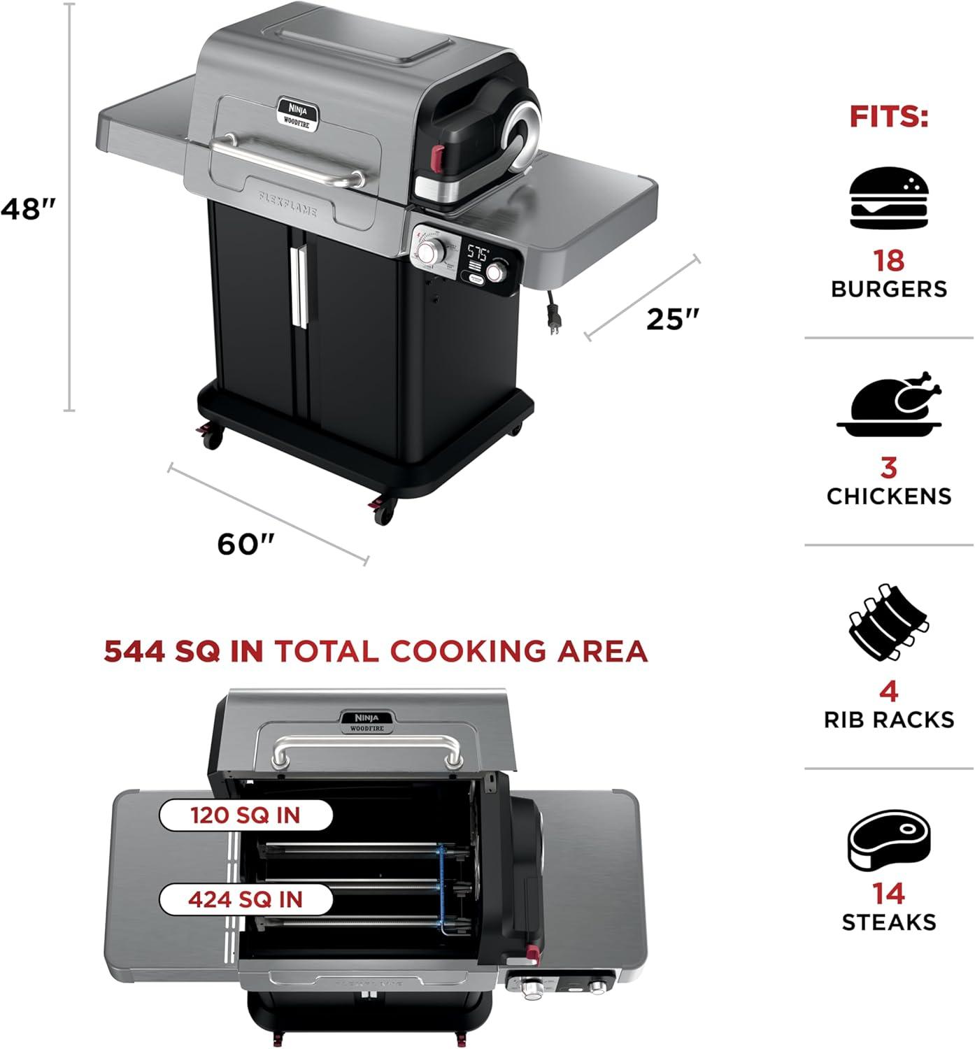 imageNinja Outdoor FlexFlame Grill and Smoker with 30QT Hard Cooler 5in1 Cooking System Dry Storage Drawer Insulated Cooler White