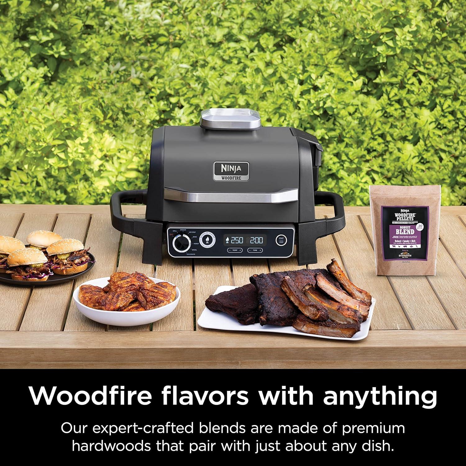imageNinja OG751 Woodfire Pro Outdoor Grill with BuiltIn Thermometer 7in1 Master Grill BBQ SmokerampOutdoor Air Fryer plus BakeRoast DehydrateampBroilWoodfire Technologywith All Purpose Blend Pellets2lb Robust Sample Pellets