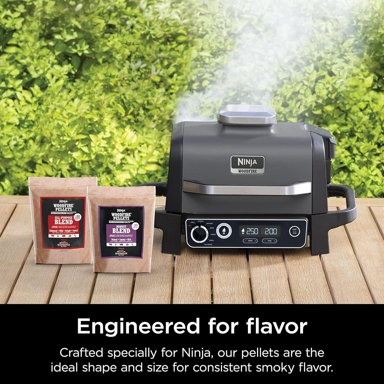 imageNinja OG751 Woodfire Pro Outdoor Grill with BuiltIn Thermometer 7in1 Master Grill BBQ SmokerampOutdoor Air Fryer plus BakeRoast DehydrateampBroilWoodfire Technologywith All Purpose Blend Pellets2lb Robust Sample Pellets