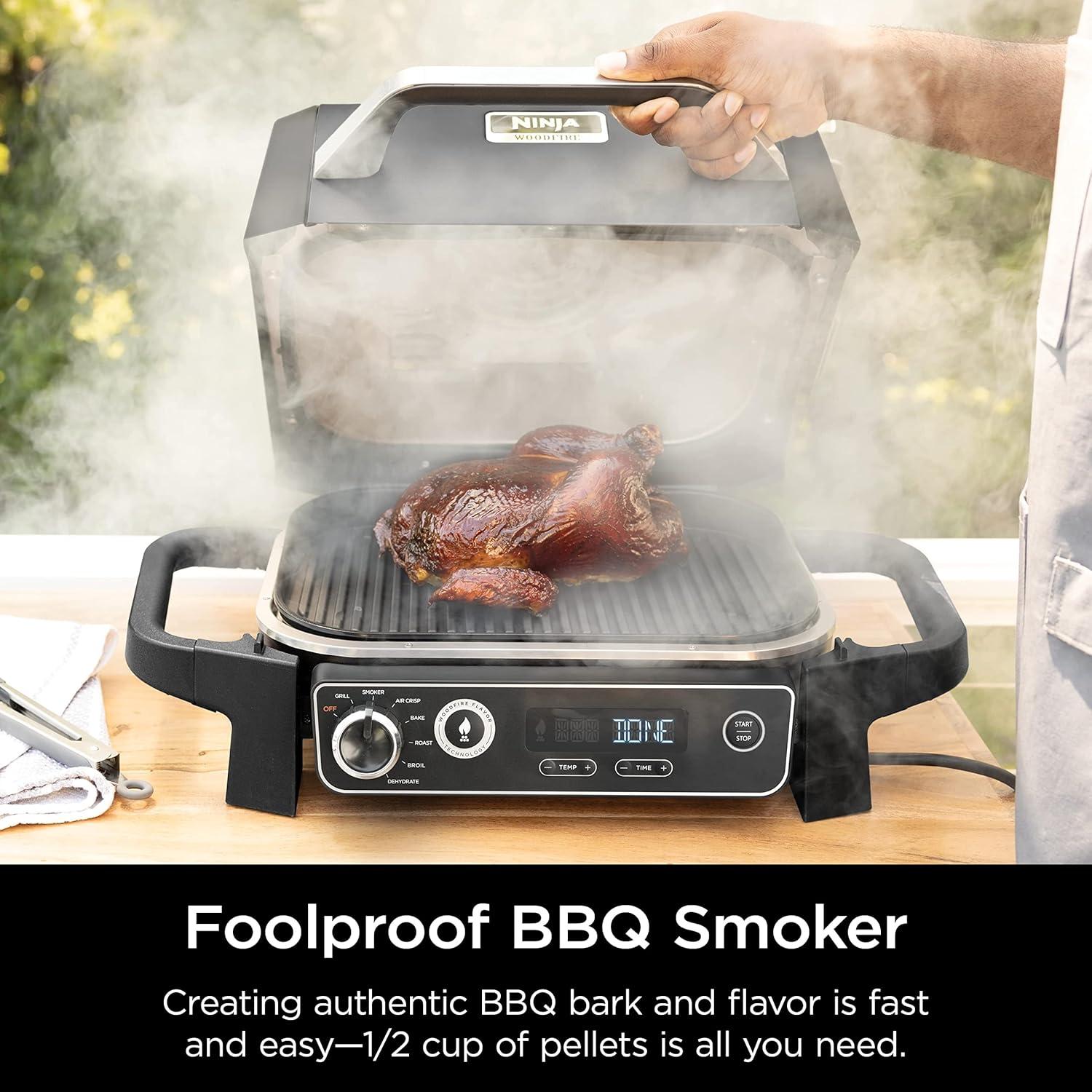 imageNinja OG751 Woodfire Pro Outdoor Grill with BuiltIn Thermometer 7in1 Master Grill BBQ SmokerampOutdoor Air Fryer plus BakeRoast DehydrateampBroilWoodfire Technologywith All Purpose Blend Pellets2lb Robust Sample Pellets