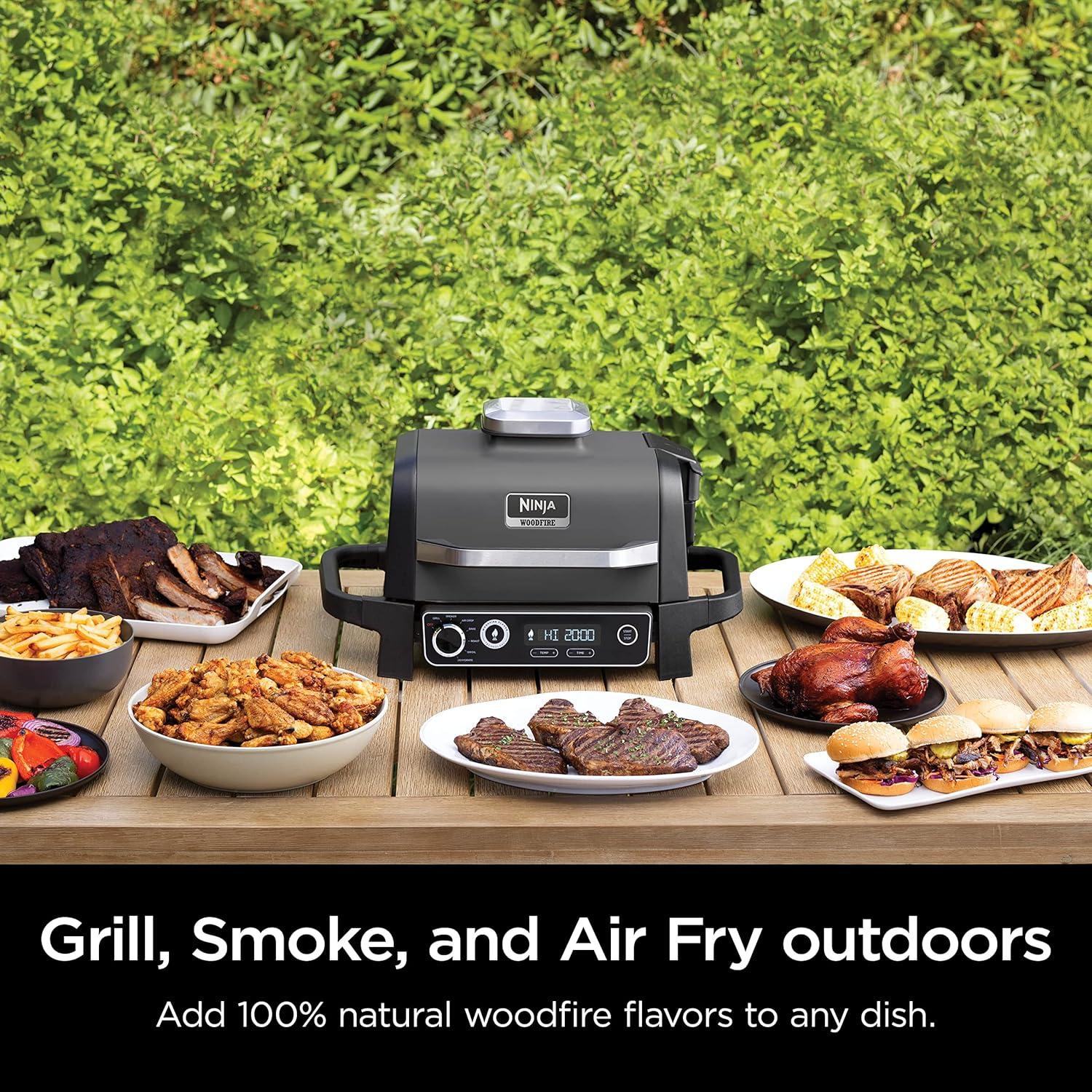 imageNinja OG751 Woodfire Pro Outdoor Grill with BuiltIn Thermometer 7in1 Master Grill BBQ SmokerampOutdoor Air Fryer plus BakeRoast DehydrateampBroilWoodfire Technologywith All Purpose Blend Pellets2lb Robust Sample Pellets