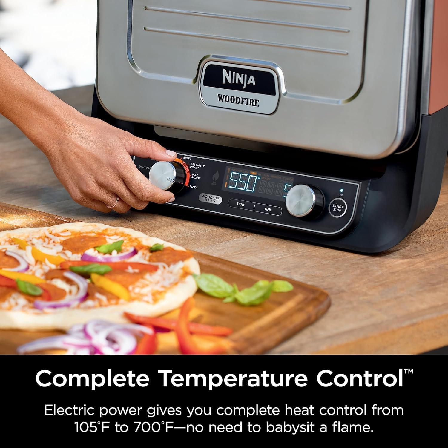imageNinja Woodfire Outdoor Pizza Oven 5in1 Portable Electric Roaster Oven Heats up to 700F 5 Artisan Pizza Settings Integrated BBQ Smoker Box Includes Flavored Wood Pellets Terracotta Red