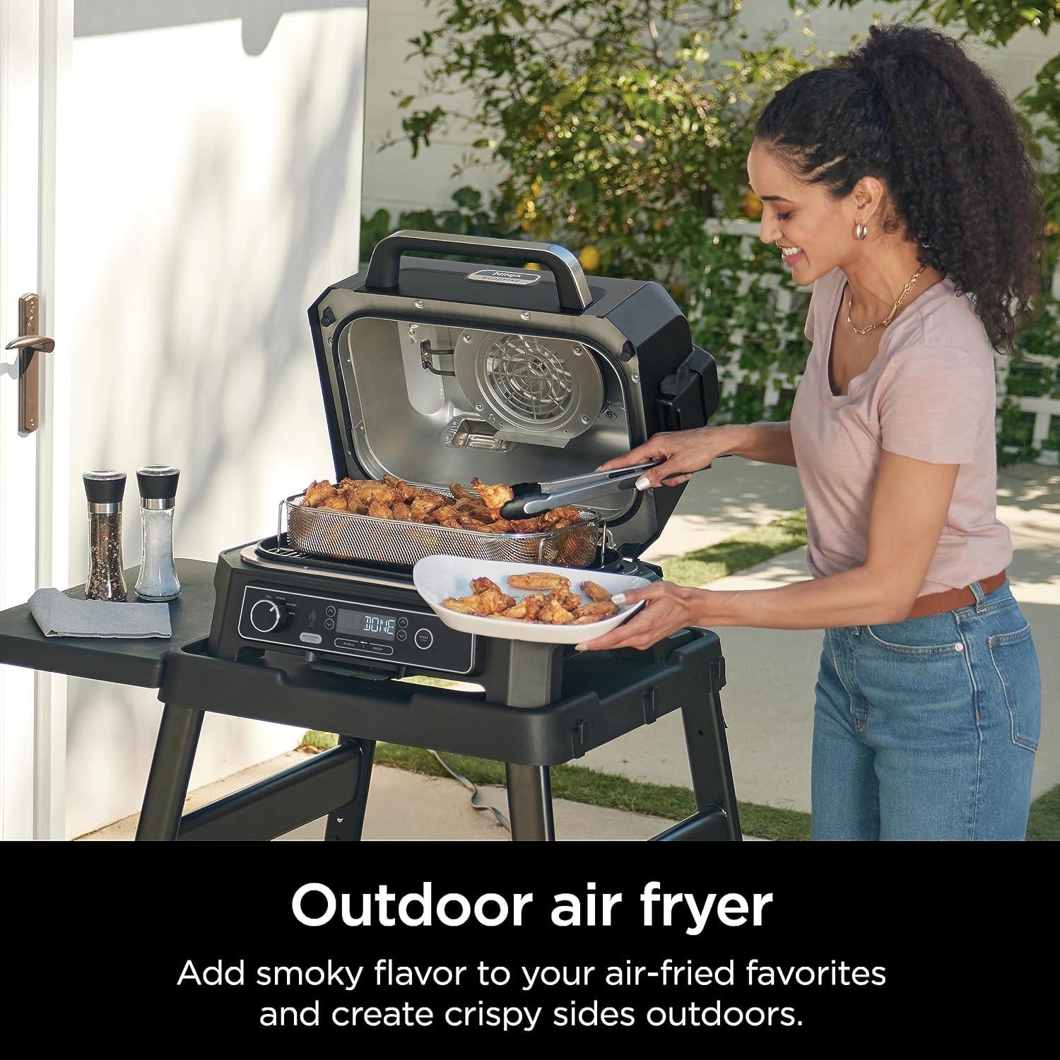 imageNinja Woodfire ProXL Outdoor Grill amp Smoker Thermometer 4in1 Master Grill BBQ Smoker Outdoor Air Fryer Bake Portable Electric Grill Renewed Dark Grey