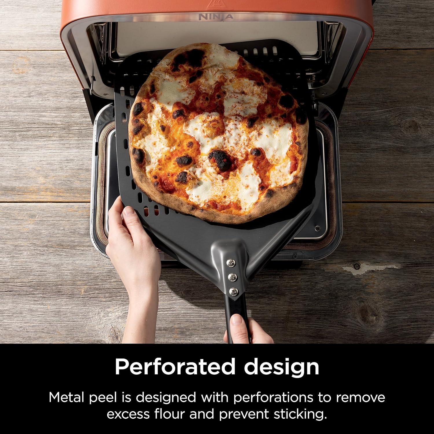 imageNinja XSKOPPL Woodfire Outdoor Perforated Pizza Peel Compatible with Ninja Woodfire Outdoor Oven OO100 series Hanging Drawstring Aluminum GreyBlack195 x 165 x 15