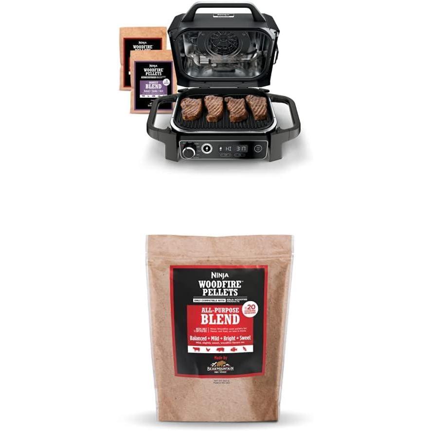 imageNinja OG751 Woodfire Pro Outdoor Grill with BuiltIn Thermometer 7in1 Master Grill BBQ SmokerampOutdoor Air Fryer plus BakeRoast DehydrateampBroilWoodfire Technologywith All Purpose Blend Pellets2lb AllPurpose Sample Pellets