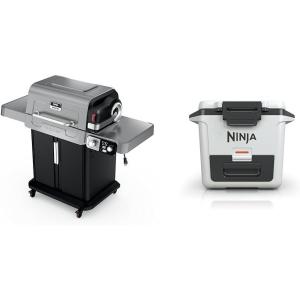 Ninja | Outdoor | FlexFlame Grill and Smoker with 30QT Hard Cooler| 5-in-1 Cooking System | Dry Storage Drawer Insulated Cooler | White