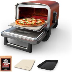 Ninja Woodfire Outdoor Pizza Oven, 5-in-1 Portable Electric Roaster Oven, Heats up to 700°F, 5 Artisan Pizza Settings, Integrated BBQ Smoker Box, Includes Flavored Wood Pellets, Terracotta Red
